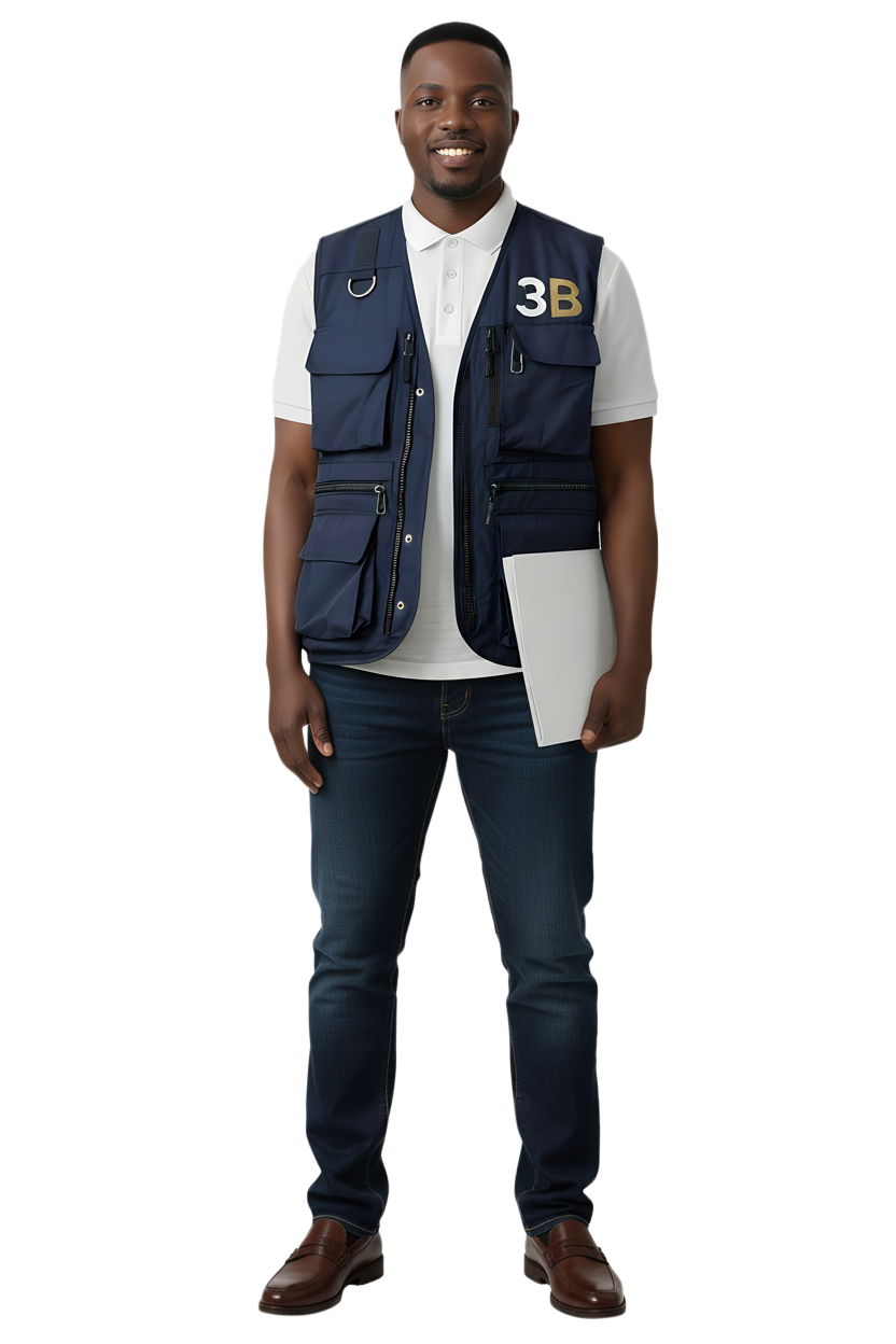 Un représentant 3B souriant en gilet bleu marine
