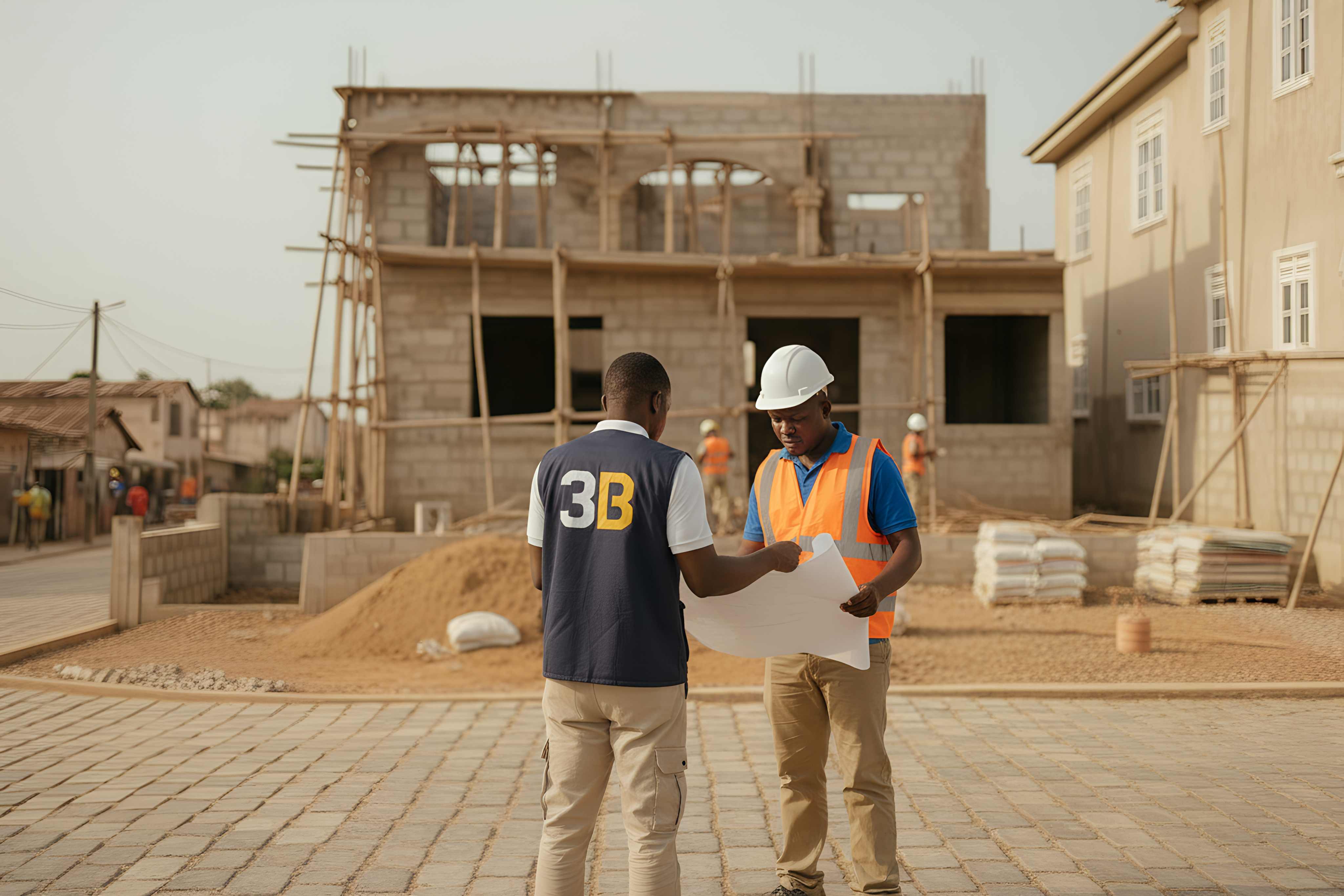 Le chantier de la maison de Franck en cours de construction, suivi par un représentant 3B